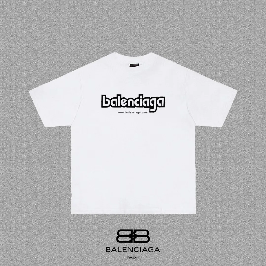 P80✨🔥 BALENCIAGA Paris lettering printed short-sleeved T-shirt, custom-woven and dyed 280g combed cotton heavyweight fabric, zero color difference in thread, perfect details, different from the current version on the market, welcome to compare, Same Style for men and women, must-sell in the picture above Color: White Black Size: 1 2 3 4